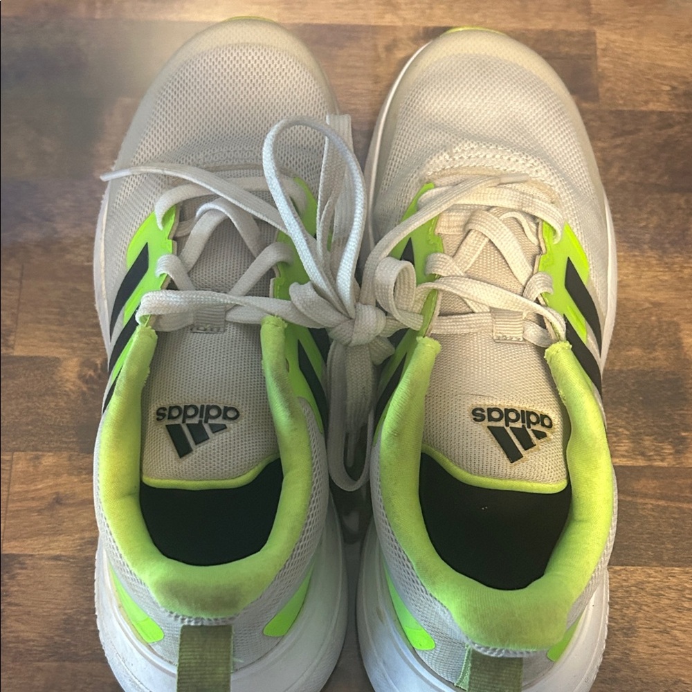 Adidas Kids White and Bright Green Sneakers
